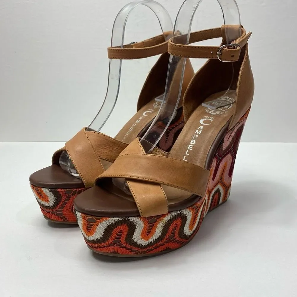 JEFFREY CAMPBELL BRADSHAW NUDE BOHO CHEVRON WOMEN'S WEDGE SANDAL 70s Size 8